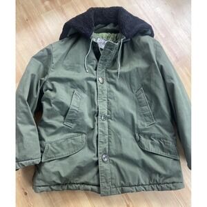 Vintage Mens Shearling Military Bomber Style Parka Coat Jacket Hooded Large